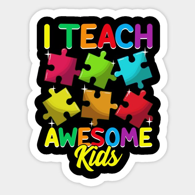 Cute I Teach Awesome Kids Teacher Autism Awareness Sticker by theperfectpresents